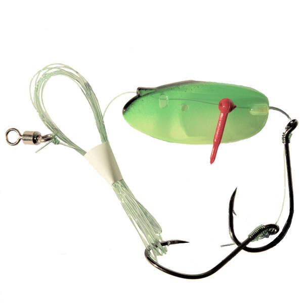 Krippled Anchovy Barbed Tandem, #250- Green and Black on Chartreuse Glow